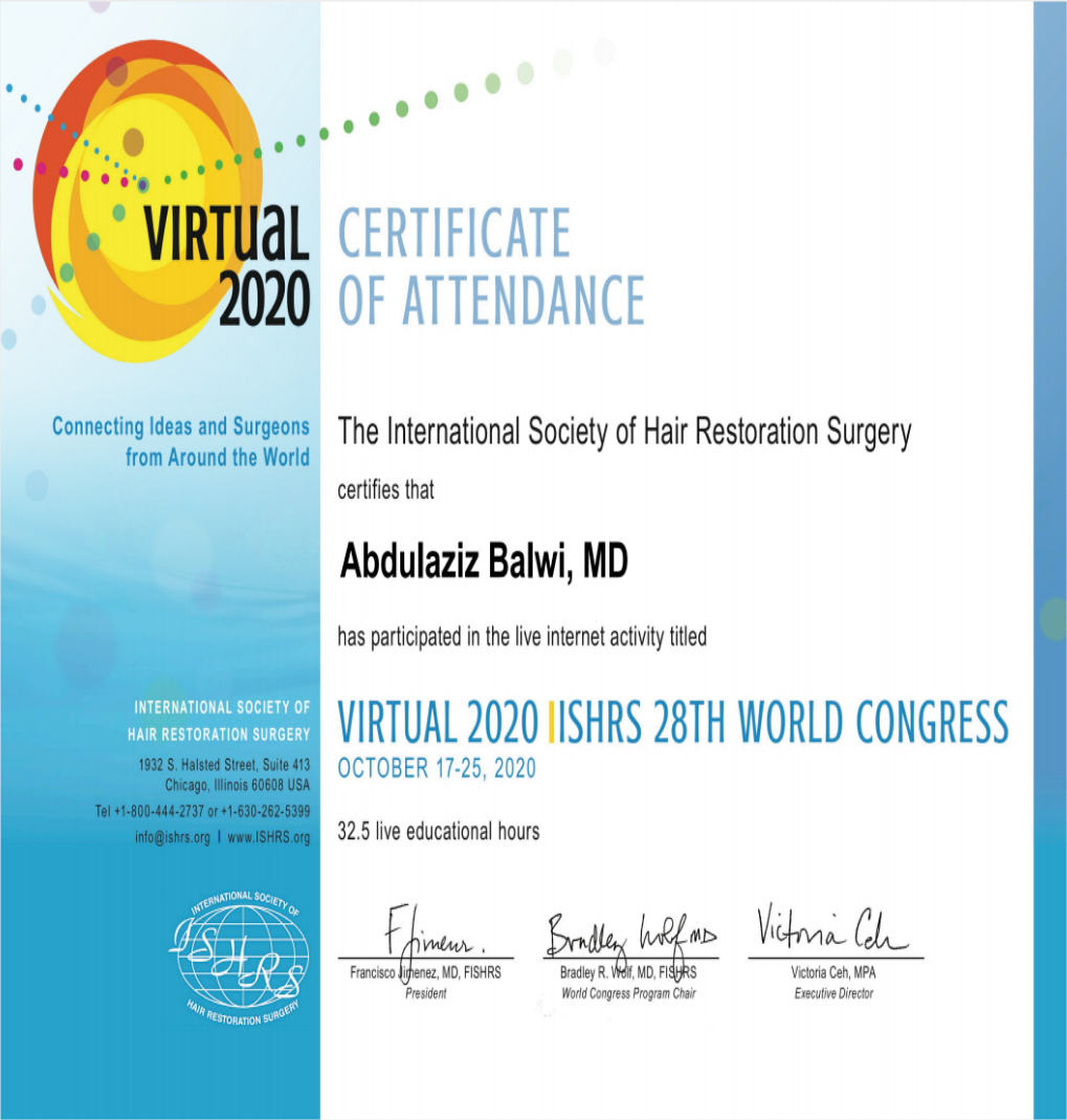Elithair Certificate of Participation 28 ISHRS World Congress