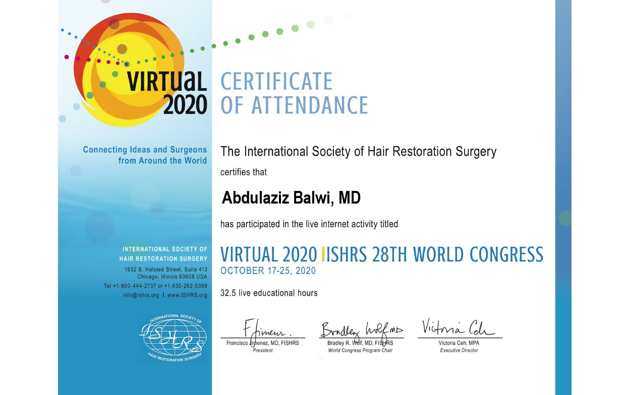 Dr Balwi ISHRS 28 th world congress participation