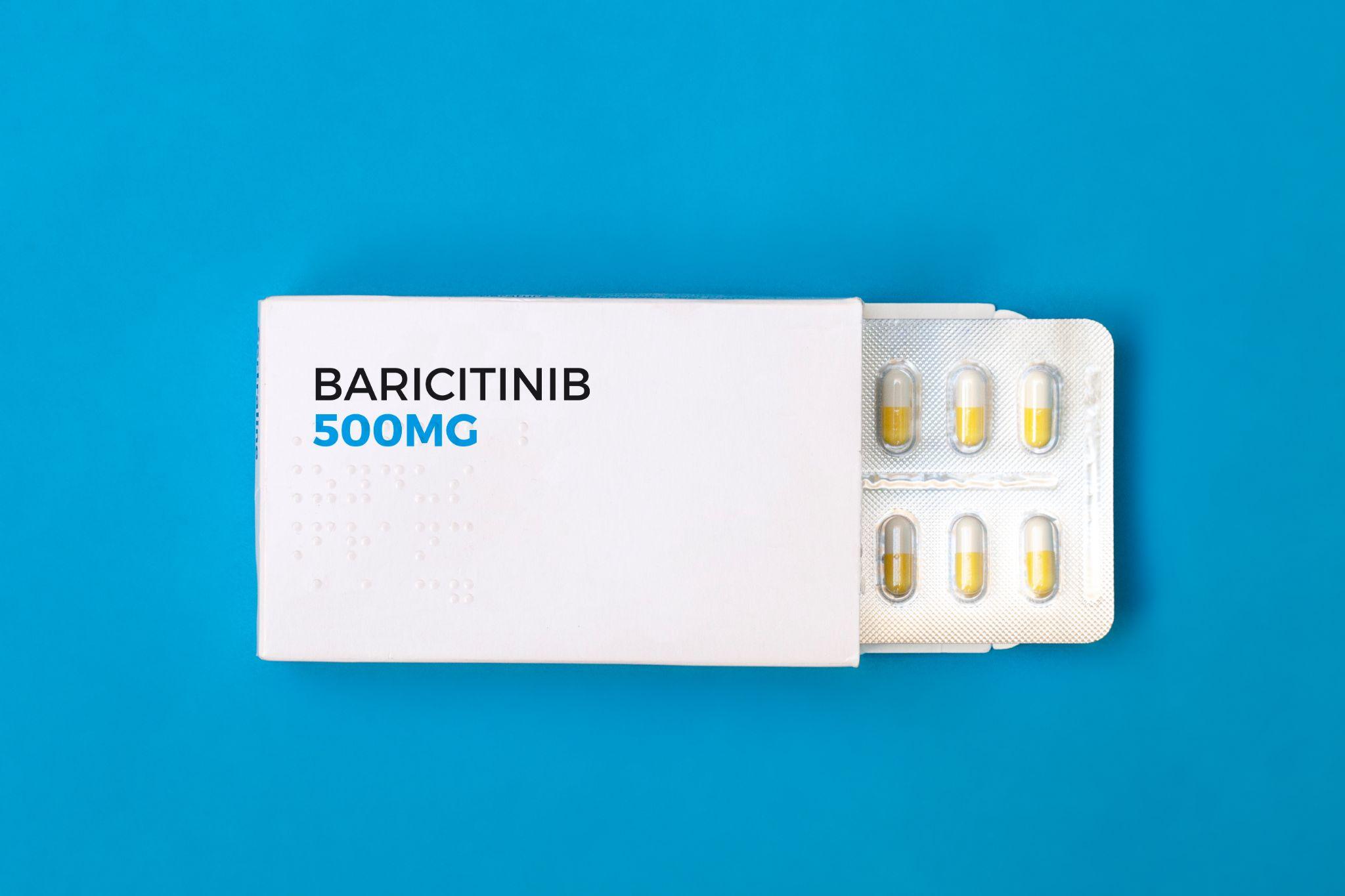 Tablets containing the active ingredient baricitinib as Olumiant for hair loss.