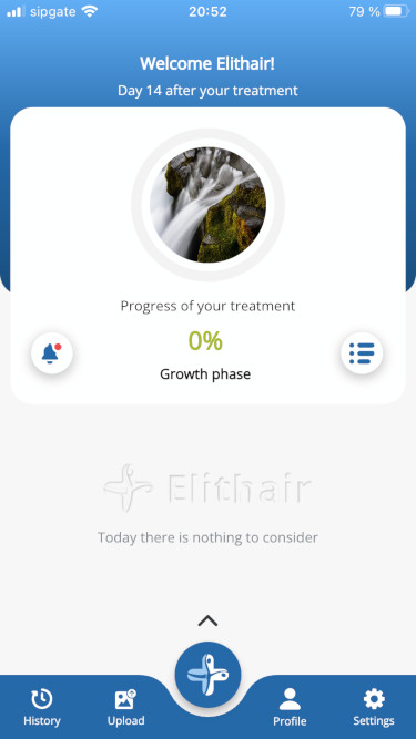 The progress status in the Elithair Hair Transplant App