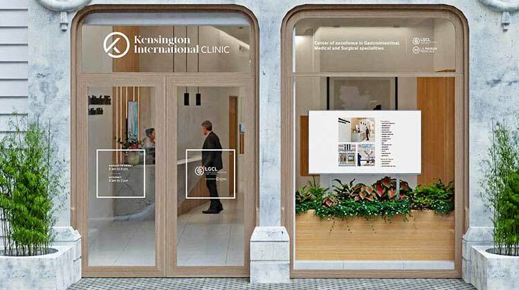 Front entrance of the Kensington International Clinic in London