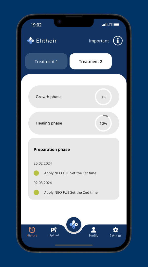 The treatment screen of the Elithair app