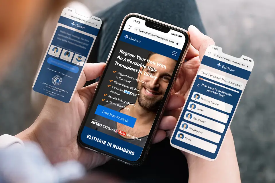 View of the Elithair app for hair analysis and post-transplant patient follow-up.