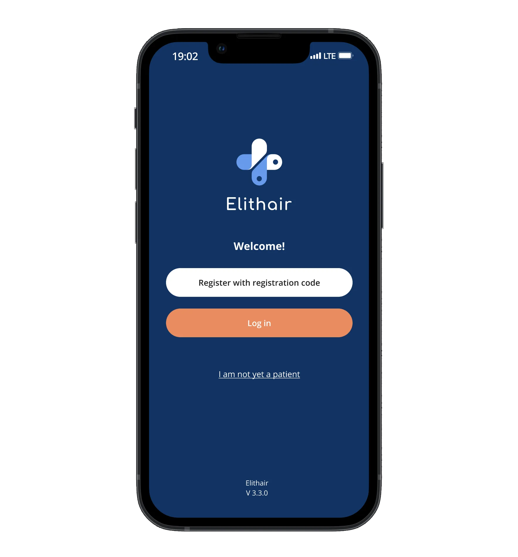 The login screen of the Elithair app for hair transplantation