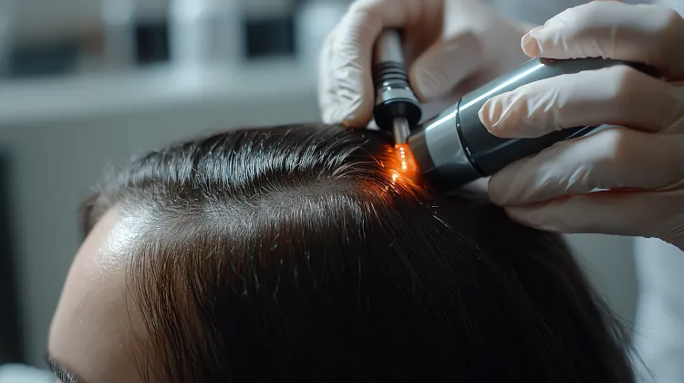A female patient undergoing electrotherapy for her hair.