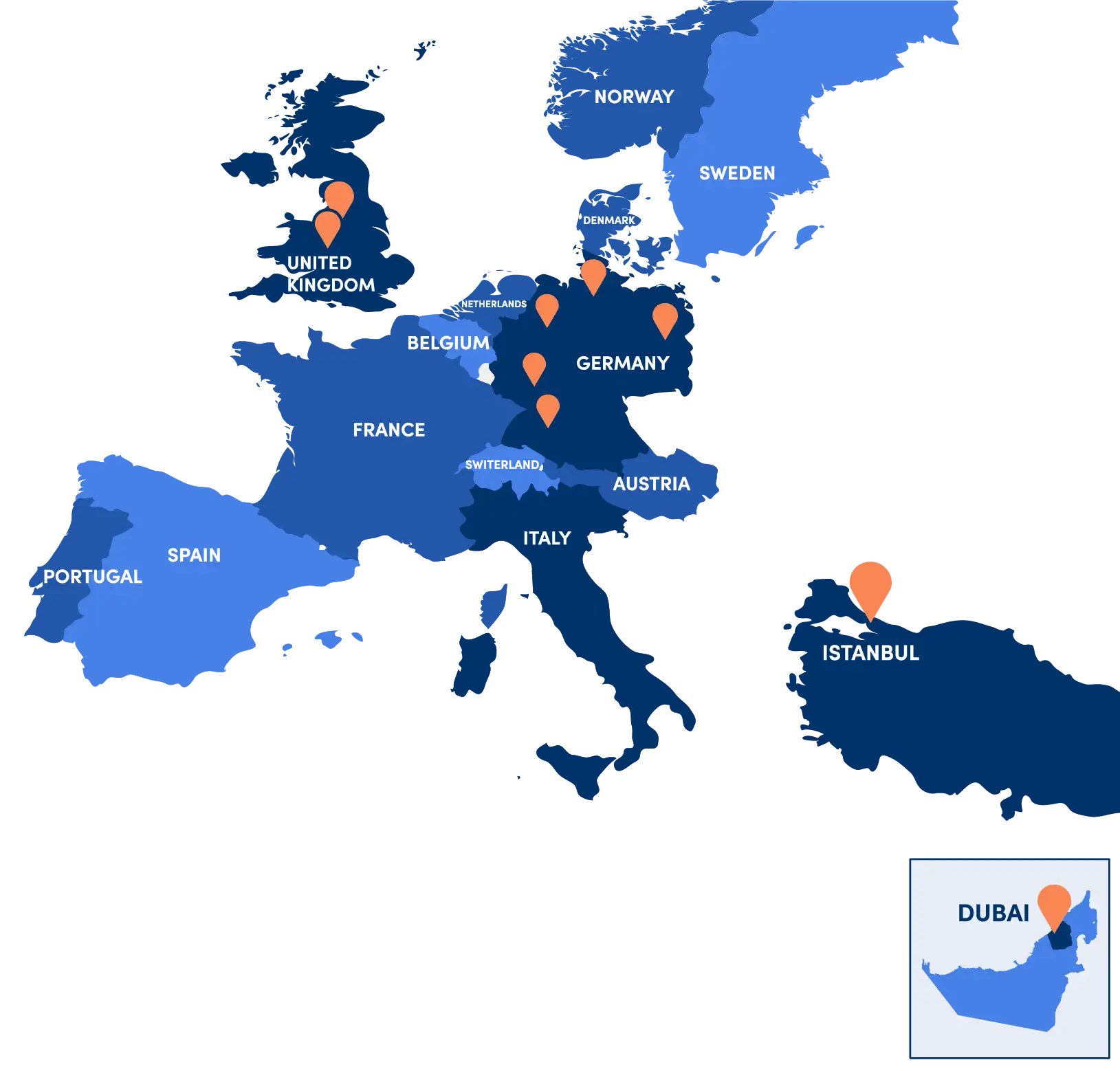 Image shows a world map with all Elithair clinics and international locations