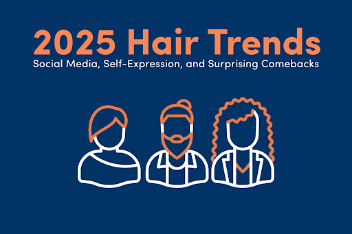 A graphic displaying three illustrations of common hairstyles.