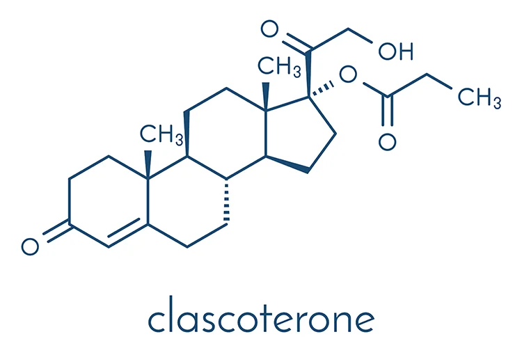 Chemical structural formula of Clascoterone, an antiandrogenic active ingredient