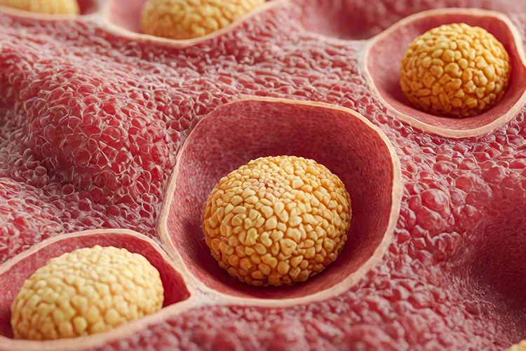 An illustration of fat cells in the human body.