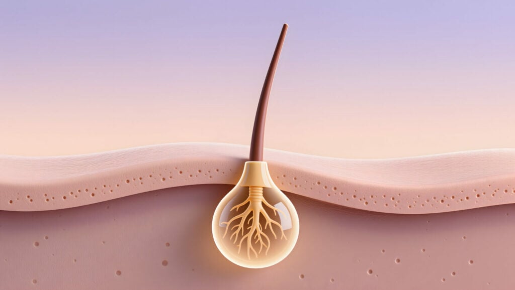 An illustrated cross-section depicting a hair follicle.