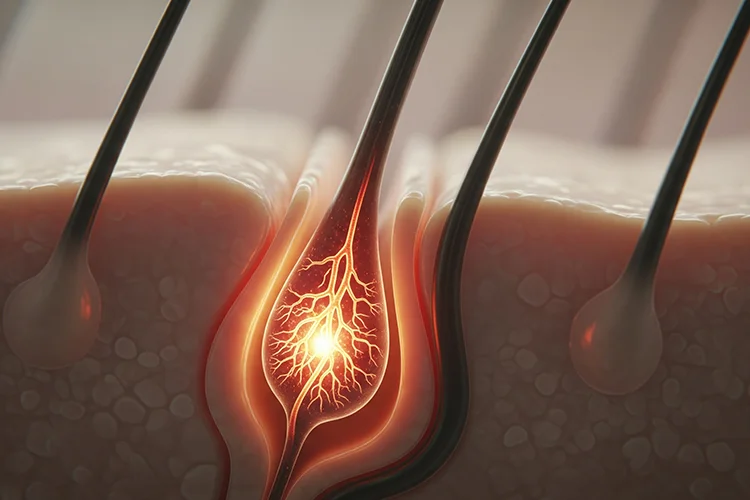 A cross-section illustration of a hair follicle.